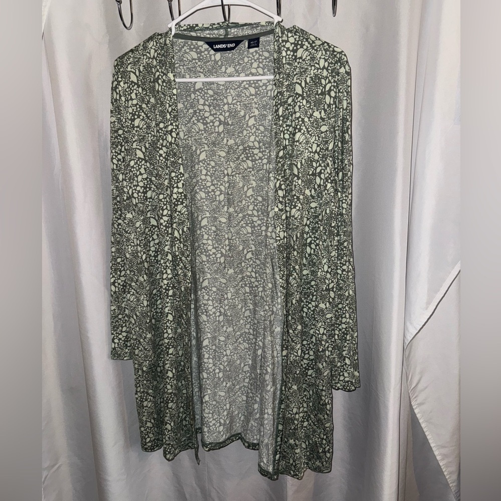 Lands' End Women's Floral Print Cardigan with Pockets Size Medium